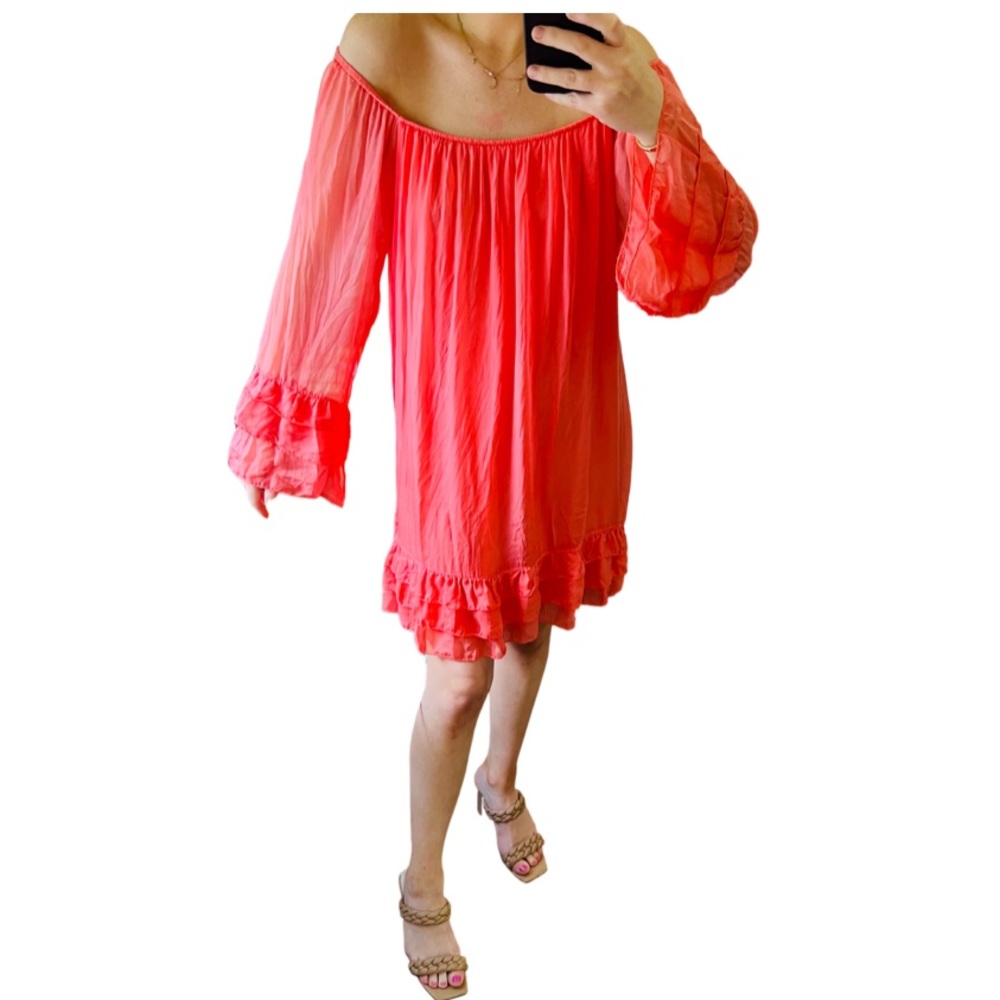 Sofia Italy coral dress. It is 100% silk and one size fits all!